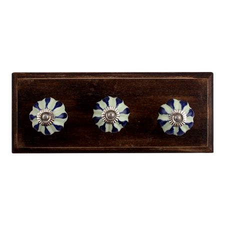 Green Drop Ceramic Wooden Hooks